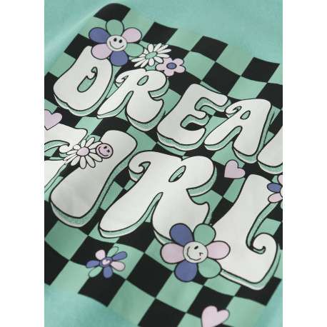 T-shirt en coton biologique turquoise uni pourvu d'imprimés en damier - Image 4