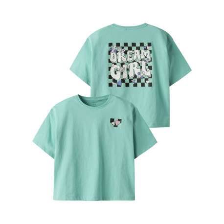 T-shirt en coton biologique turquoise uni pourvu d'imprimés en damier - Image 5