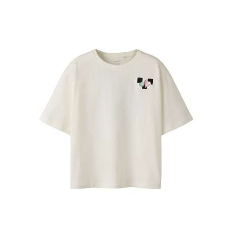 T-shirt en coton biologique blanc uni pourvu d'imprimés en damier