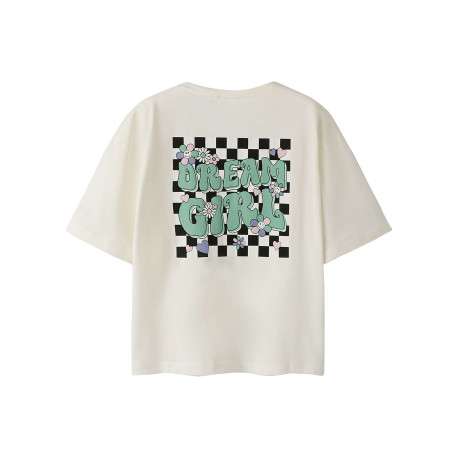 T-shirt en coton biologique blanc uni pourvu d'imprimés en damier - Image 2