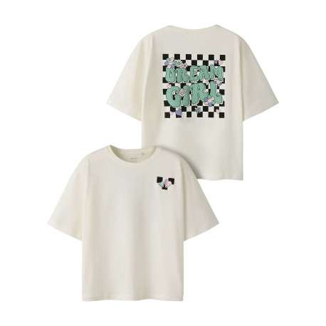 T-shirt en coton biologique blanc uni pourvu d'imprimés en damier - Image 6