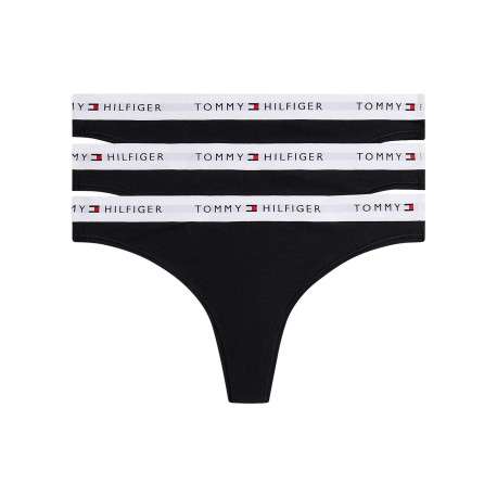 Lot de 3 tangas en coton noirs unis pourvus d'une taille élastiquée