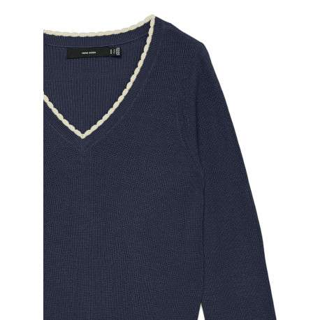 Pull marine à coupe droite pourvu d'un col v et de manches longues - Image 2