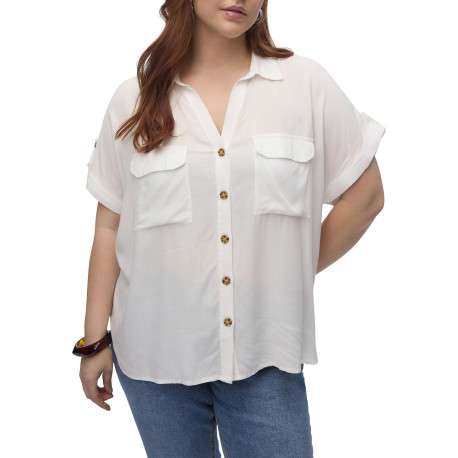 Chemise blanche à coupe droite pourvue d'un col v à revers et de manches courtes - Image 2