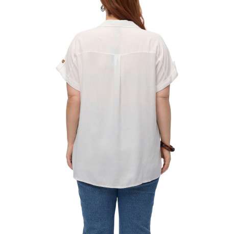 Chemise blanche à coupe droite pourvue d'un col v à revers et de manches courtes - Image 3