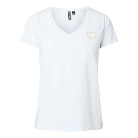 T-shirt en coton biologique blanc à coupe droite pourvu d'un col v