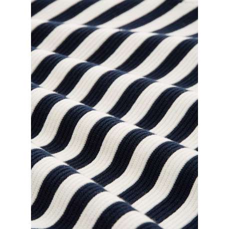 Pull en coton blanc et marine pourvu d'un col rond et de manches longues - Image 2