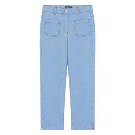 Jean en coton bleu à coupe droite pourvu de coutures contrastées