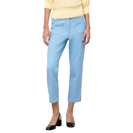 Jean en coton bleu à coupe droite pourvu de coutures contrastées - Image 2