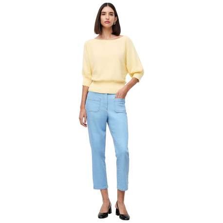 Jean en coton bleu à coupe droite pourvu de coutures contrastées - Image 6