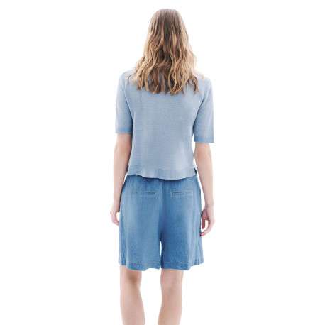 Short bleu à coupe ample pourvu d'une ceinture ajustable à la taille - Image 3