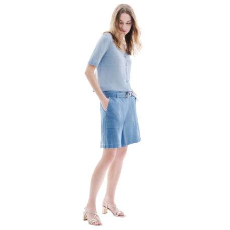 Short bleu à coupe ample pourvu d'une ceinture ajustable à la taille - Image 5