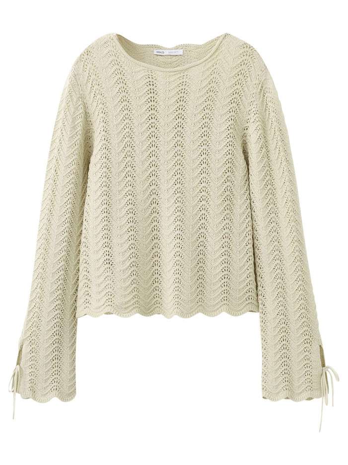 Pull en coton beige uni...