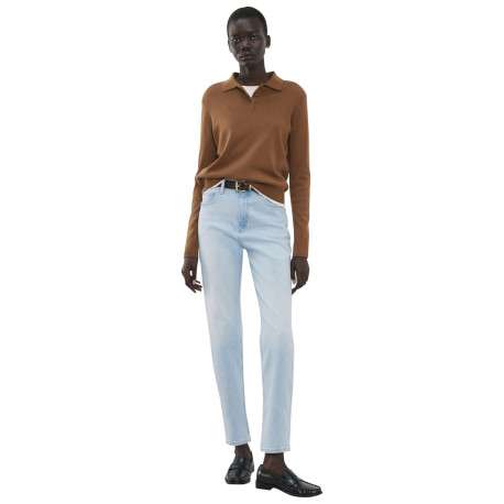 Jean en coton stone uni pourvu d'une coupe bootcut et d'une taille haute - Image 2