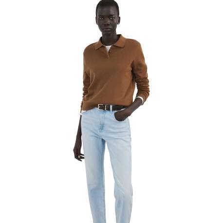 Jean en coton stone uni pourvu d'une coupe bootcut et d'une taille haute - Image 5