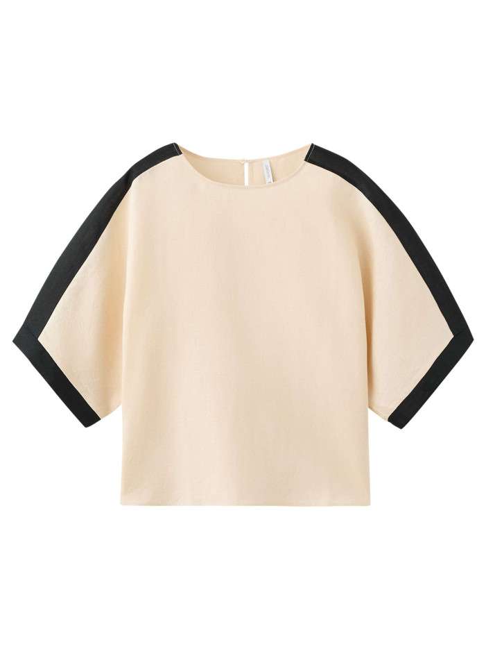 Top en lin beige uni pourvu...