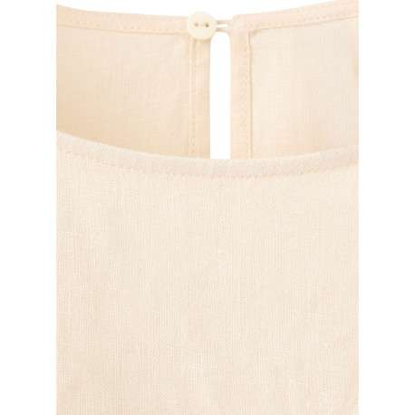 Top en lin beige uni pourvu d'une coupe droite et de manches longues - Image 2