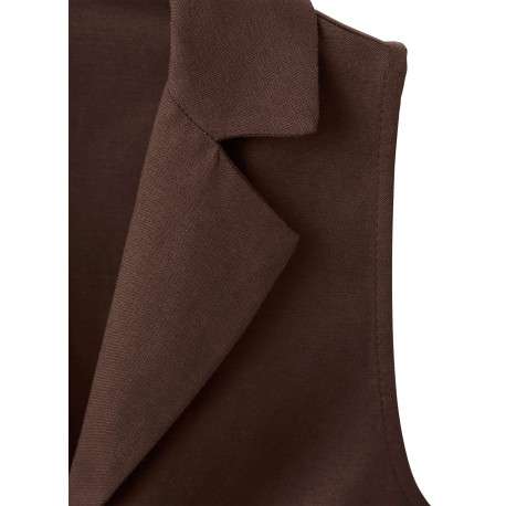 Top chocolat uni pourvu d'une coupe droite et d'un col à revers - Image 2