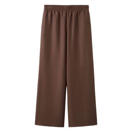 Pantalon chino chocolat uni pourvu d'une coupe large et d'une taille haute