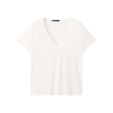 T-shirt en lin blanc uni pourvu d'une coupe droite et d'un col v