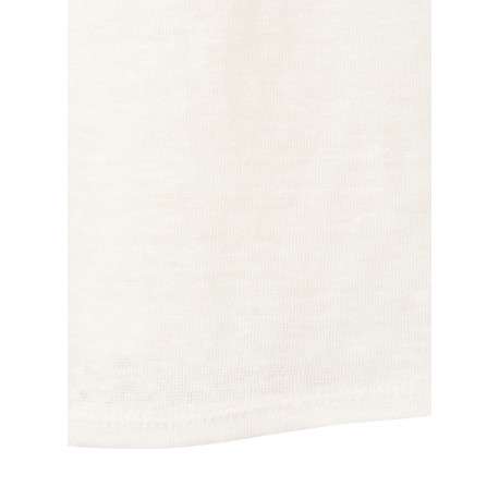 T-shirt en lin blanc uni pourvu d'une coupe droite et d'un col v - Image 3