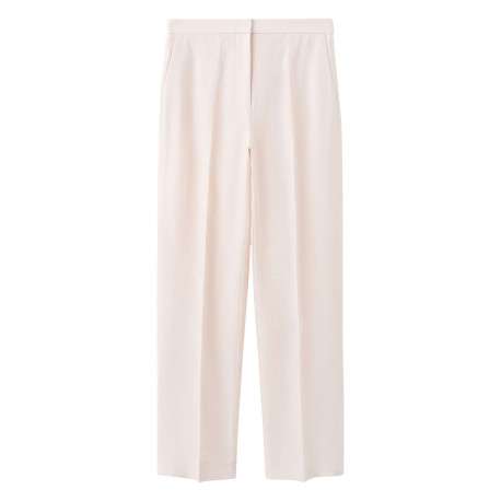 Pantalon chino en lin beige uni pourvu d'une taille intermédiaire