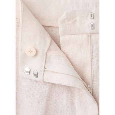 Pantalon chino en lin beige uni pourvu d'une taille intermédiaire - Image 2