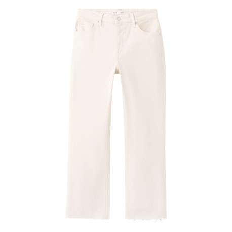 Jean en coton écru uni pourvu d'une coupe bootcut et de multiples poches