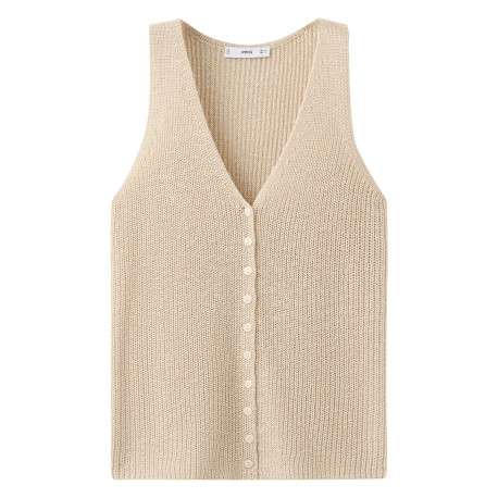 T-shirt beige uni sans manche pourvu d'une coupe droite et d'un col v