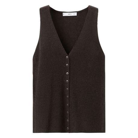 T-shirt chocolat uni sans manche pourvu d'une coupe droite et d'un col v