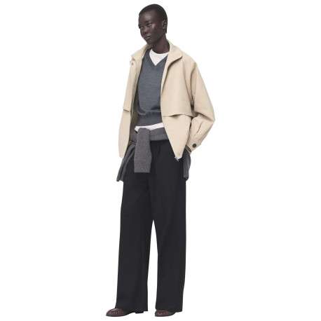 Blouson en coton beige uni pourvu d'une coupe droite et d'un col montant - Image 2
