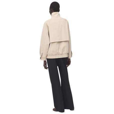 Blouson en coton beige uni pourvu d'une coupe droite et d'un col montant - Image 3
