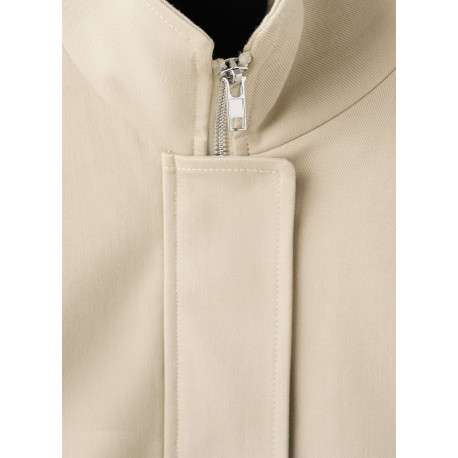 Blouson en coton beige uni pourvu d'une coupe droite et d'un col montant - Image 7