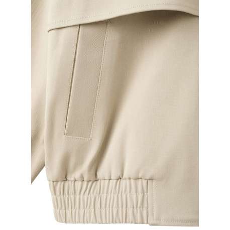 Blouson en coton beige uni pourvu d'une coupe droite et d'un col montant - Image 8