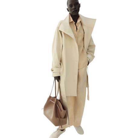 Pantalon chino en lin beige uni pourvu d'une coupe large et d'une taille haute - Image 3