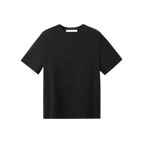 T-shirt en coton noir uni pourvu de manches courtes et d'un col rond