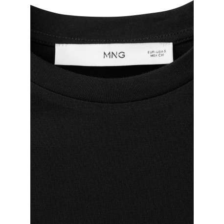 T-shirt en coton noir uni pourvu de manches courtes et d'un col rond - Image 2