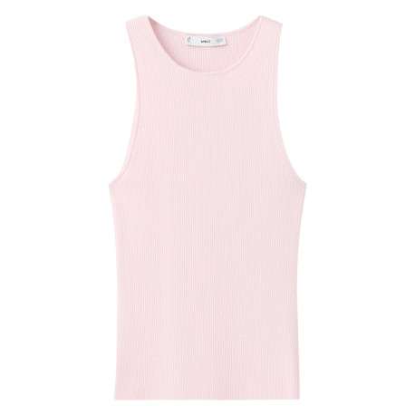 Top rose uni sans manche pourvu d'une coupe ajustée et d'un col rond