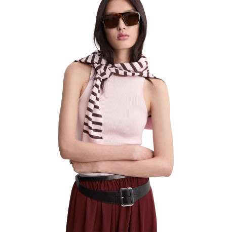 Top rose uni sans manche pourvu d'une coupe ajustée et d'un col rond - Image 4