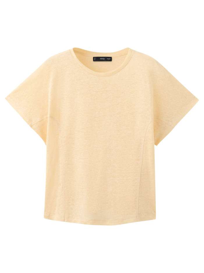 T-shirt en lin jaune uni...