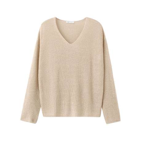 Pull beige uni pourvu d'une coupe droite et de manches longues