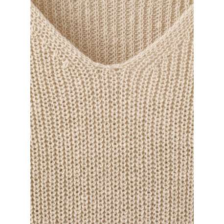 Pull beige uni pourvu d'une coupe droite et de manches longues - Image 2