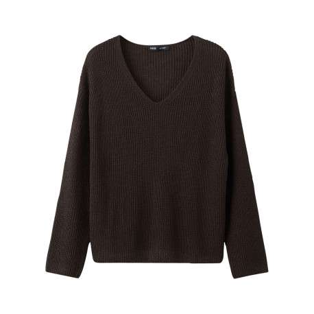 Pull chocolat uni pourvu d'une coupe droite et de manches longues