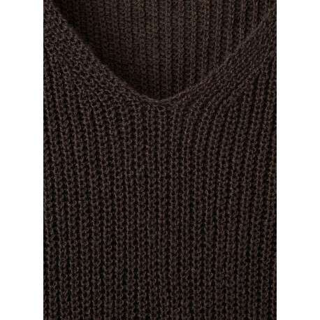 Pull chocolat uni pourvu d'une coupe droite et de manches longues - Image 2