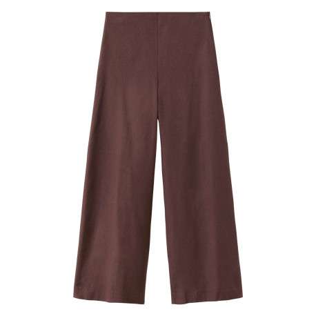 Pantalon chocolat uni pourvu d'une coupe droite et d'une taile haute