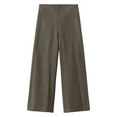 Pantalon kaki uni pourvu d'une coupe droite et d'une taile haute