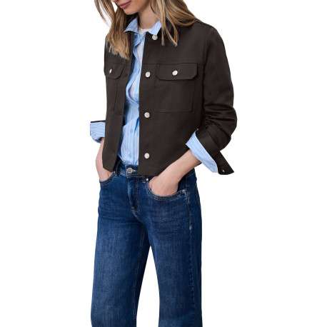 Veste en coton mélangé marron à coupe ajustée pourvue d'un col à revers - Image 2