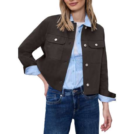 Veste en coton mélangé marron à coupe ajustée pourvue d'un col à revers - Image 3