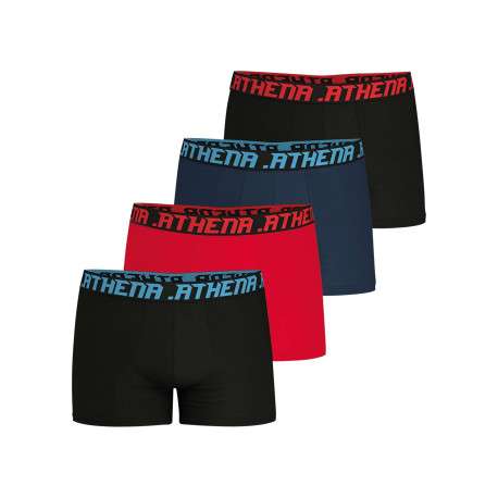 Lot de 4 boxers en coton multicolores unis pourvus d'une taille élastiquée