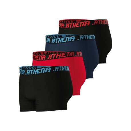 Lot de 4 boxers en coton multicolores unis pourvus d'une taille élastiquée - Image 3
